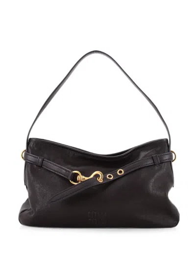 Pre-owned Miu Miu Aventure Leather Medium Shoulder Bag In Black