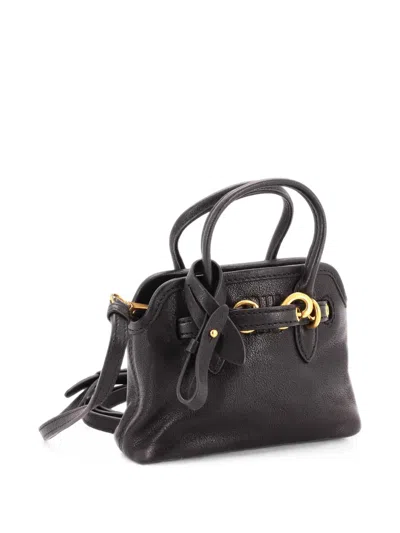 Pre-owned Miu Miu Aventure Leather Mini Tote Bag In Black