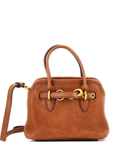 Pre-owned Miu Miu Aventure Leather Mini Tote Bag In Brown