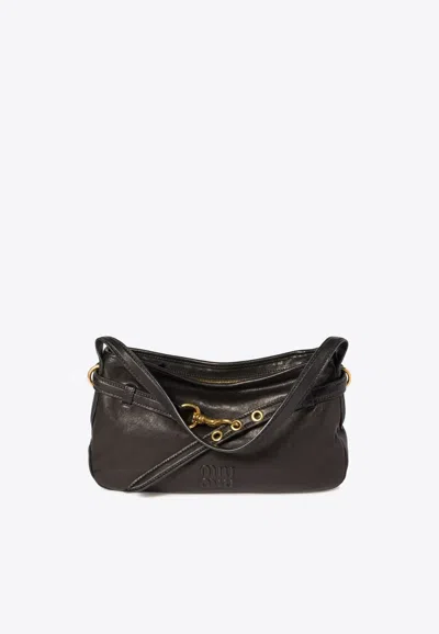 Miu Miu Aventure Leather Shoulder Bag In Black