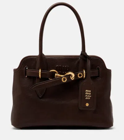 Miu Miu Aventure Leather Shoulder Bag In Brown