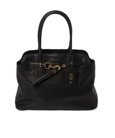 Miu Miu Aventure Logo-tag Tote Bag In Black
