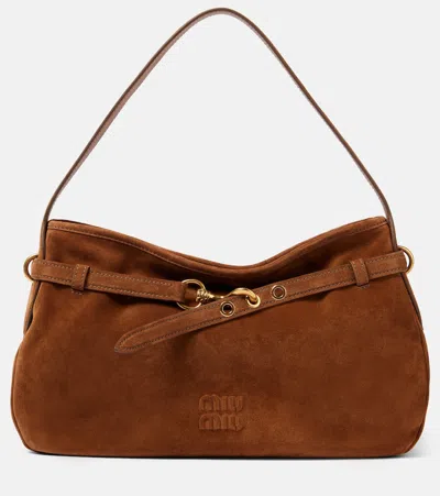 Miu Miu Schultertasche Aventure Aus Veloursleder In Brown