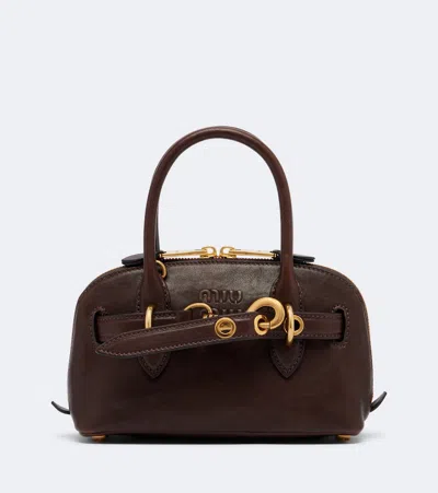 Miu Miu Aventure Mini Leather Top-handle Bag In Braun