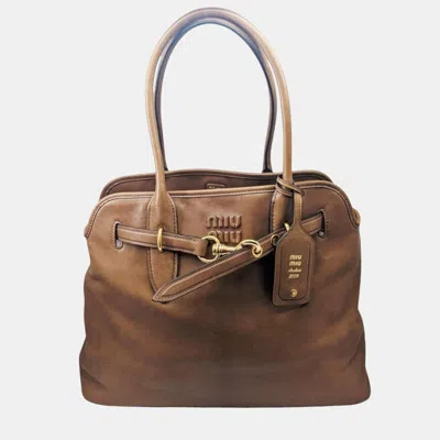 Pre-owned Miu Miu Aventure Nappa Leather Brown Handbag