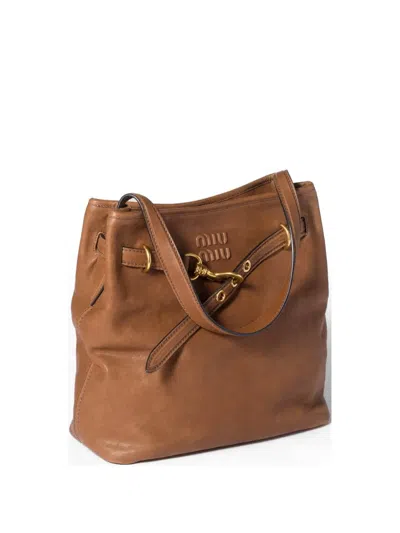 Miu Miu Aventure Nappa-leather Bucket Bag In Brown