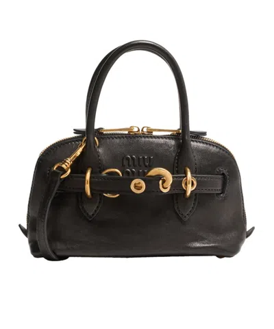 Miu Miu Aventure Nappa Leather Mini Handbag In Black