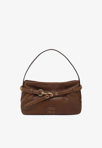 Miu Miu Aventure Nappa Leather Shoulder Bag In Brown
