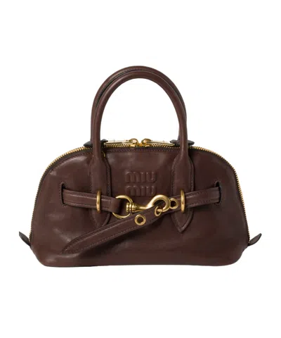 Miu Miu Aventure Nappa Leather Top-handle Bag In Brown