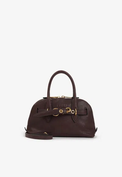 Miu Miu Aventure Nappa Leather Top Handle Bag In Brown