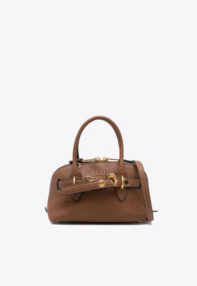 Miu Miu Aventure Nappa Leather Top Handle Bag In Brown