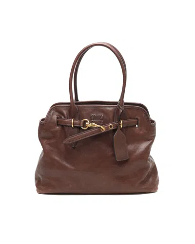 Miu Miu Aventure Nappa Tote Bag In Brown