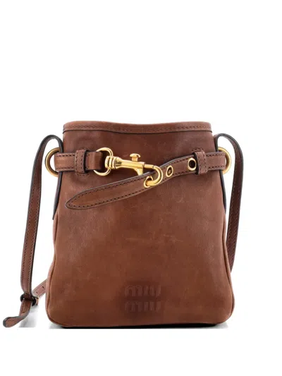 Pre-owned Miu Miu Aventure Pouch Leather Mini Shoulder Bag In Brown