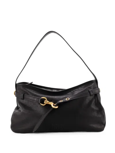 Pre-owned Miu Miu Aventure Shoulder Bag Leather Regular Hobo Bag In Black