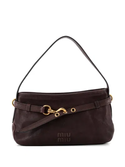 Pre-owned Miu Miu Aventure Shoulder Bag Leather Regular Hobo Bag In Brown