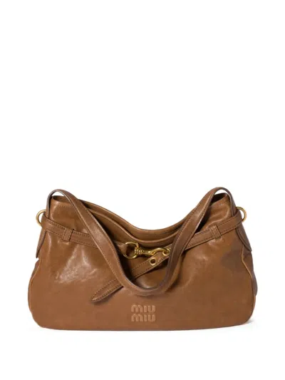 Miu Miu Aventure Slouchy Shoulder Bag In Brown