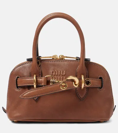 Miu Miu Aventure Mini Leather Tote Bag In Brown