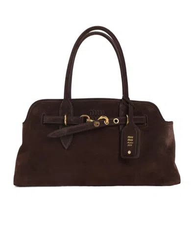 Miu Miu Aventure Suede Bag In Black