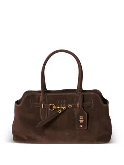 Miu Miu Aventure Tote Bag Aus Wildleder Mit Schnallenverschluss In Brown