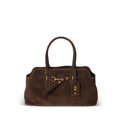 Miu Miu Aventure Suede Buckle-fastening Tote Bag In Brown
