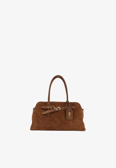 Miu Miu Aventure Suede Shoulder Bag In Brown
