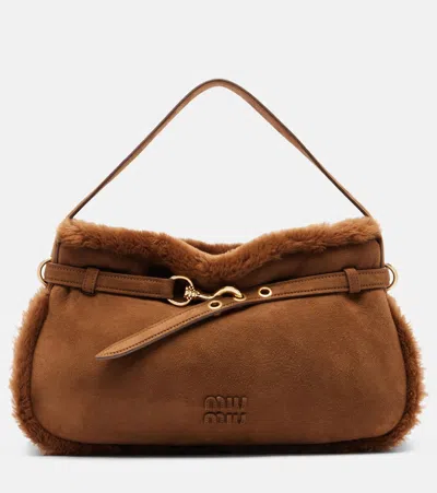 Miu Miu Aventure Suede Shoulder Bag In Brown