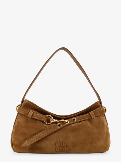 Miu Miu Aventure Suede Shoulder Bag In Sand