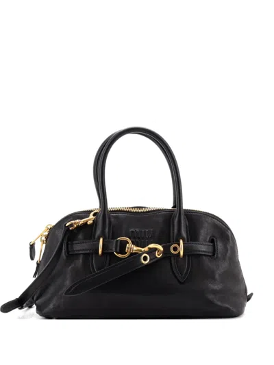 Pre-owned Miu Miu Aventure Top Handle Bag Leather Regular Satchel In Black
