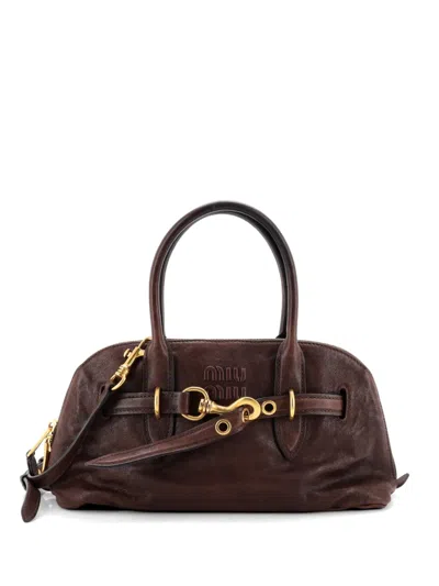 Pre-owned Miu Miu Aventure Top Handle Bag Leather Regular Satchel In Brown