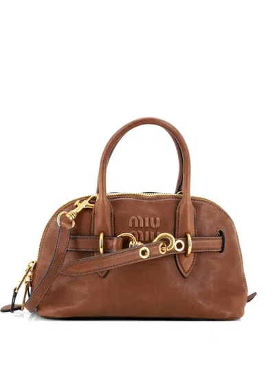Pre-owned Miu Miu Aventure Top Handle Bag Leather Regular Satchel In Brown