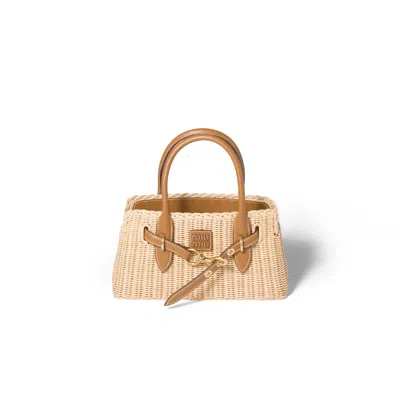 Miu Miu Aventure Wicker And Leather Handbag In Brown