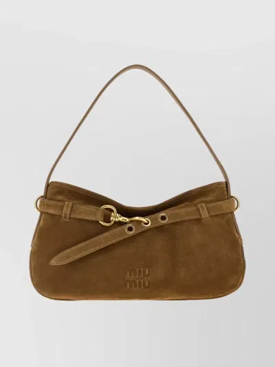 Miu Miu Avenue Shoulder Bag Suede Finish In Brown