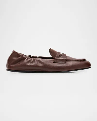 Miu Miu Aviator Leather Penny Loafers In Brown