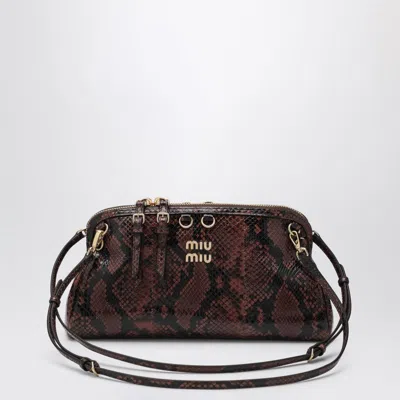 Miu Miu Ayers Leather Clutch Bag With Python Print In Brown
