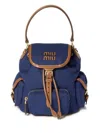 Miu Miu Cotton Canvas Drawstring Backpack In Blue