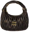 Miu Miu Quilted Top Handle Shoulder Bag With Detachable Strap In Black