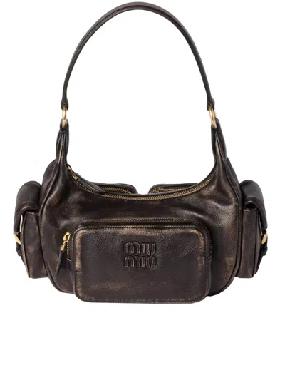 Miu Miu Pocket Nappa Leather Bag In Brown