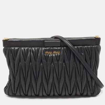 Pre-owned Miu Miu Balck Matelasse Leather Shoulder Bag In Black