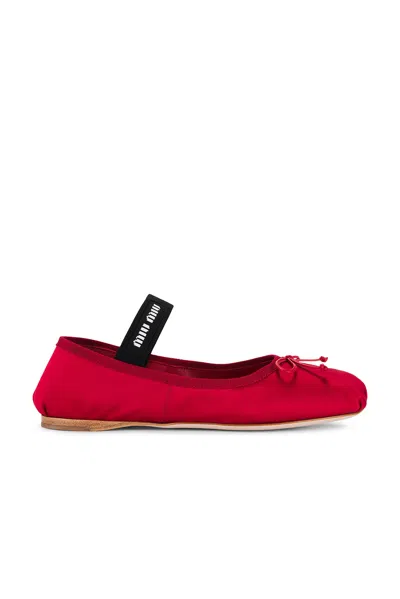 Miu Miu Satin Ballerinas Featuring Bow Detail In Red