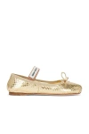 Miu Miu Metallic Logo-band Ballerina Flats In Platino