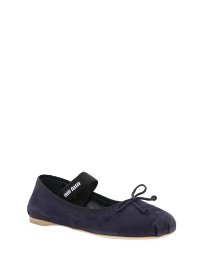 Miu Miu Navy Blue Bow-detail Ballet Flats