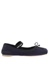 Miu Miu Suede Logo Ballet Flats In Blue