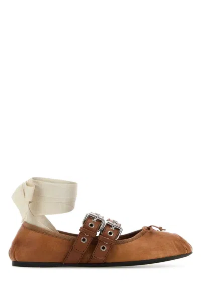 Miu Miu Ballet Flats In Nappa And Calfskin In Brown