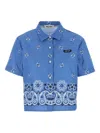 Miu Miu Womens Pervinca Boxy-fit Graphic-pattern Cotton-and-linen Shirt