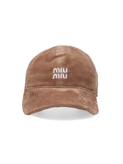 Miu Miu Baseball Cap Logo In Beige