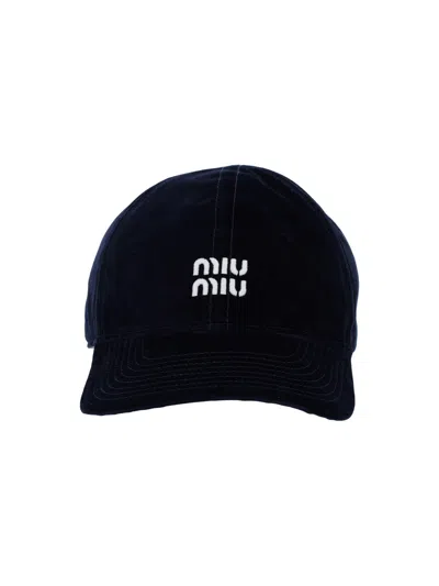 Miu Miu Baseball Cap Logo In Blue