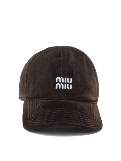 Miu Miu Baseball Hat With Logo In Brown