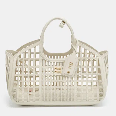 Pre-owned Miu Miu Basket Chalk White Leather Tote