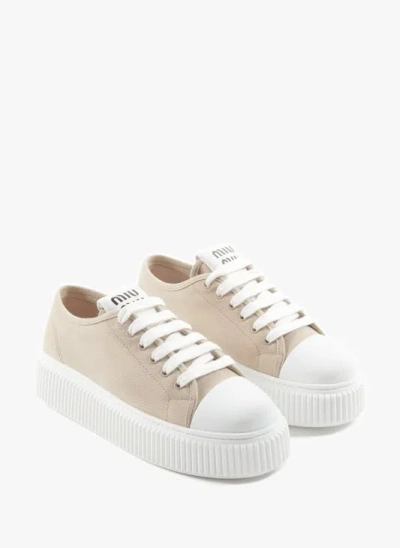Miu Miu Cotton Canvas Low-top Sneakers In White