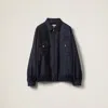 Miu Miu Panama Cotton Blouson Jacket With Pockets In Navy